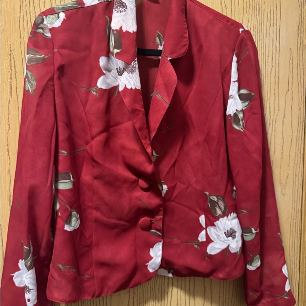 Floral Red Women's Blazer Size 40 - Picture 2 of 6